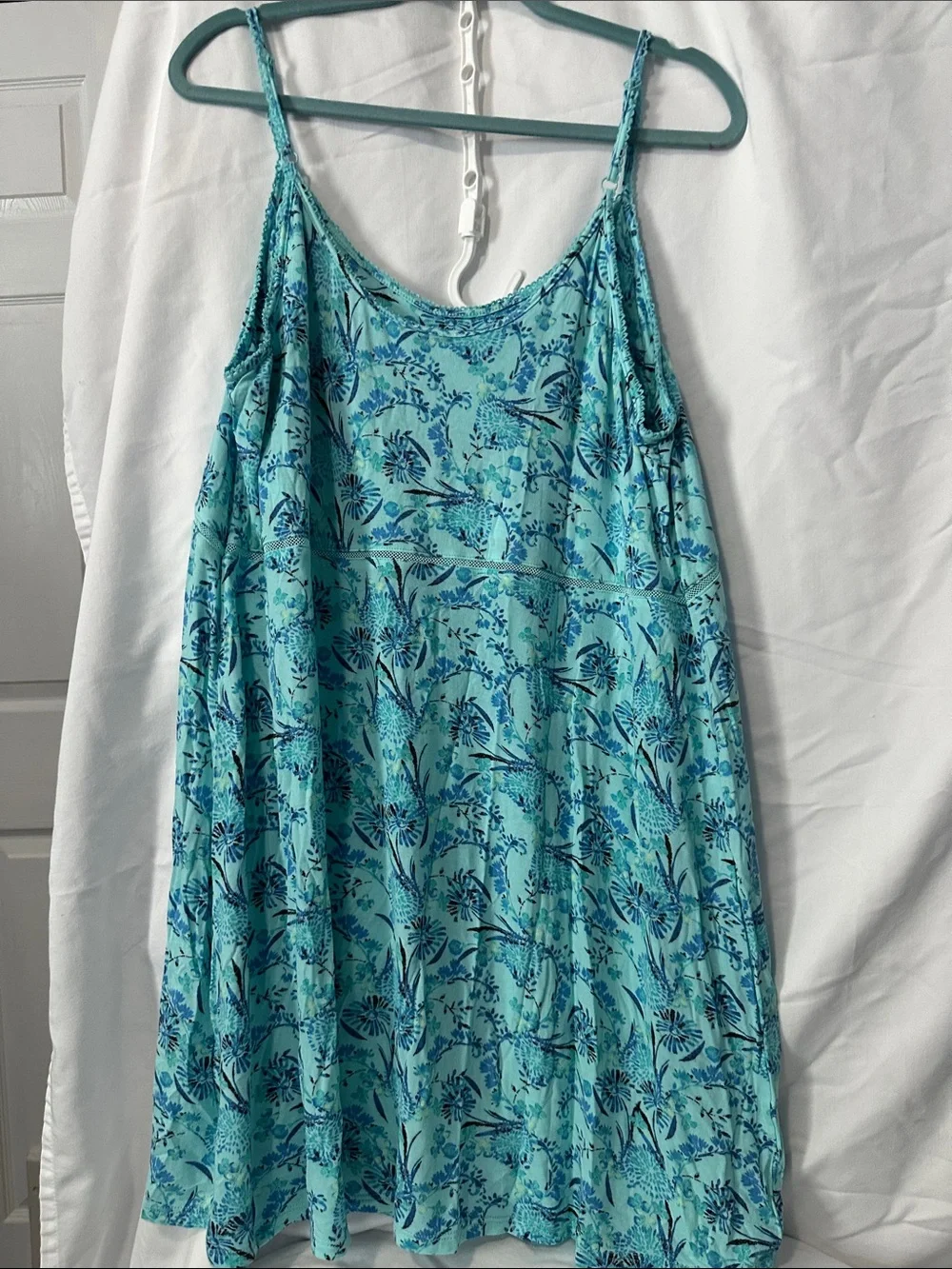 Light Blue Floral Slip Dress  nightgown- Women